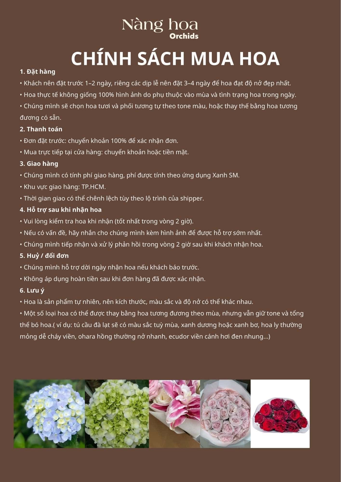 Chính sách mua hoa tại Nàng Hoa Orchids - Gò Vấp